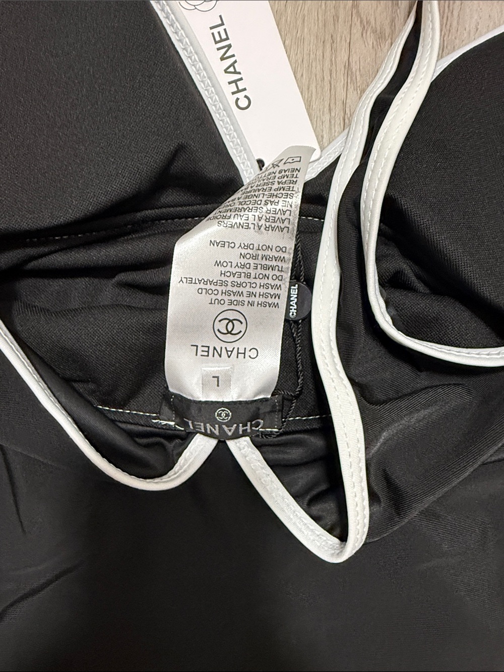 CHANEL Black One-Piece bathing suit with White Trim - Picture 3 of 3